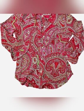 Ralph Lauren Pink Paisley Button-Up Shirt with Green Accents